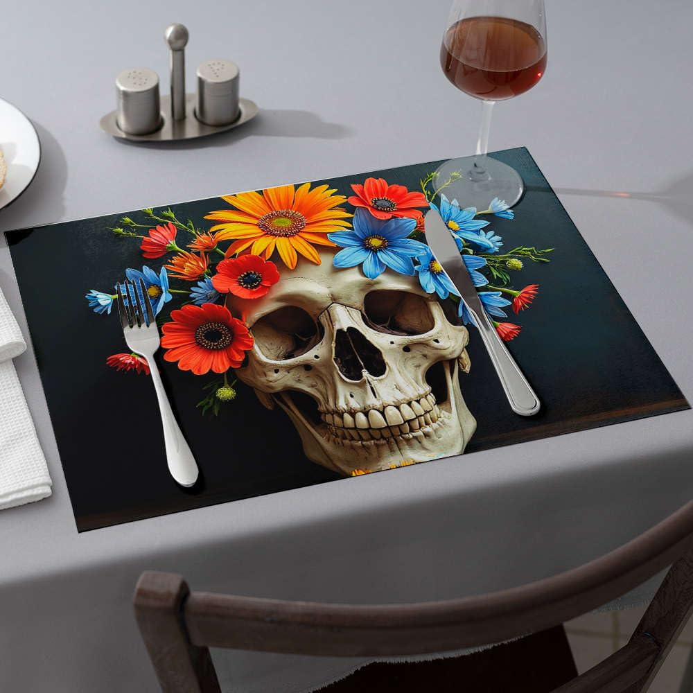 Sets de table tête de mort fleuris décoration de table originale style gothique chic