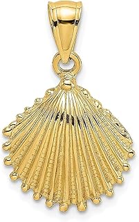 Colar de ouro amarelo 10 k texturizado recortado, concha do mar, sereia, joia náutica, pingente, litoral, concha, joias finas para mulheres, presentes para ela, Pedra Ouro amarelo