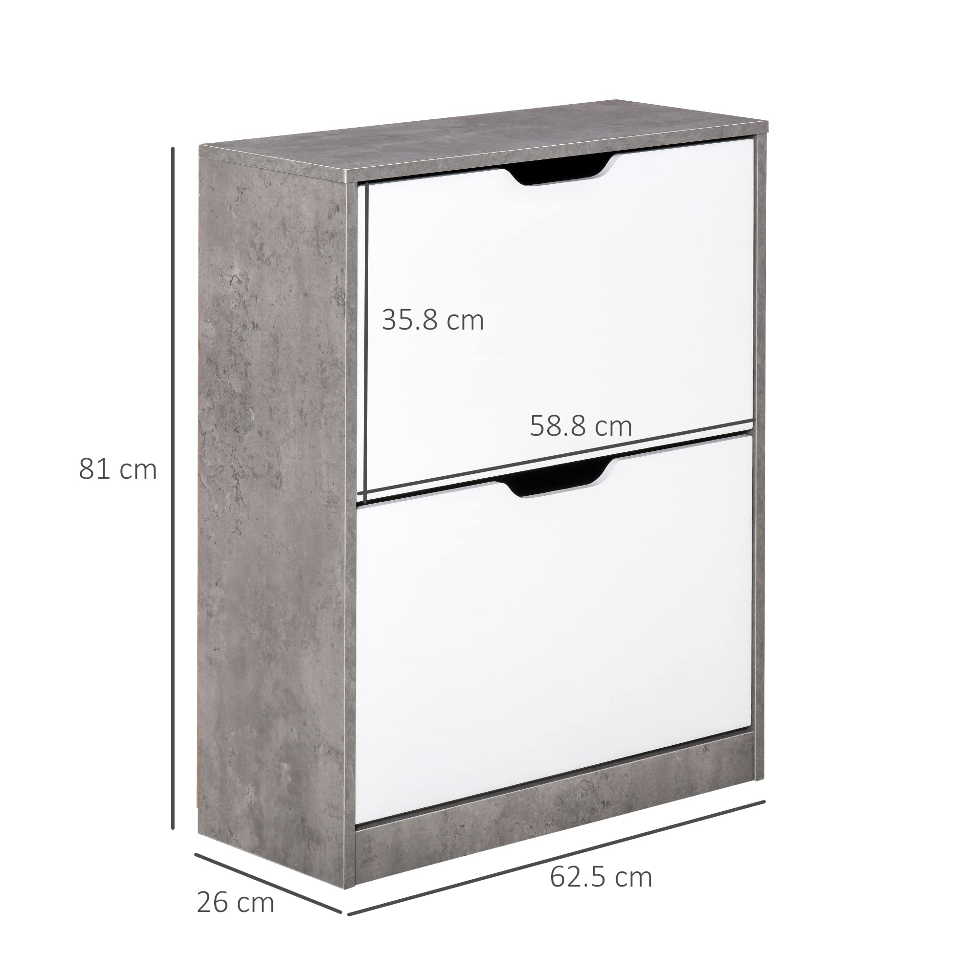 HOMCOM Scarpiera Salvaspazio Slim con 2 Ante a Ribalta, Scarpiera Ingresso con Ripiani Regolabili, Porta Scarpe per 8 Paia con Maniglia a Incavo, 62.5x26x81 cm, Grigio Cemento