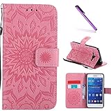 Galaxy Grand Prime Case,G530 Case,LEECOCO Fancy Embossed Floral Wallet Case with Card/Cash Slots PU Leather Flip Stand Case Cover for Samsung Galaxy Grand Prime LTE G530 Mandala Pink