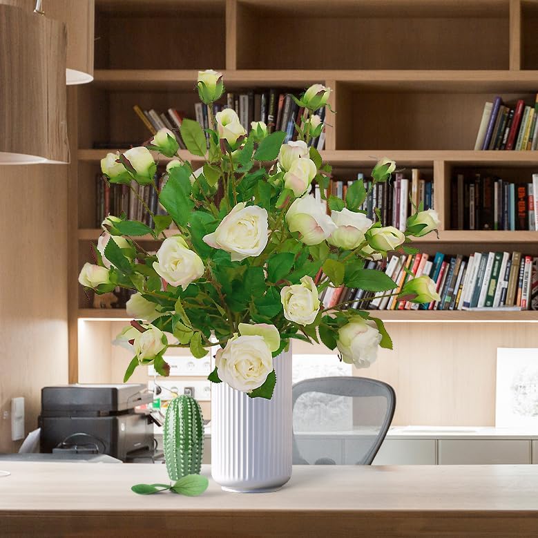 ATFL 6 Pcs Ivory Rose Artificial Flowers Real Look, 25.6'' Fake Faux Silk Roses with Long Stems for Tall Vase,Ivory Flower Bouquet for Home Decor,Flores Irosas Artificiales para Decoracion - Image 8