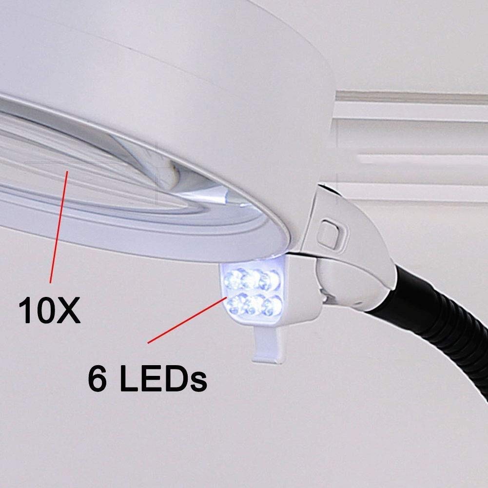 Lámpara De Aumento Led 10X: Lente con Luz Brillante Tipo Luz Diurna – Lupa De Uso General, Altura para Escritorio, Lupa De Mesa