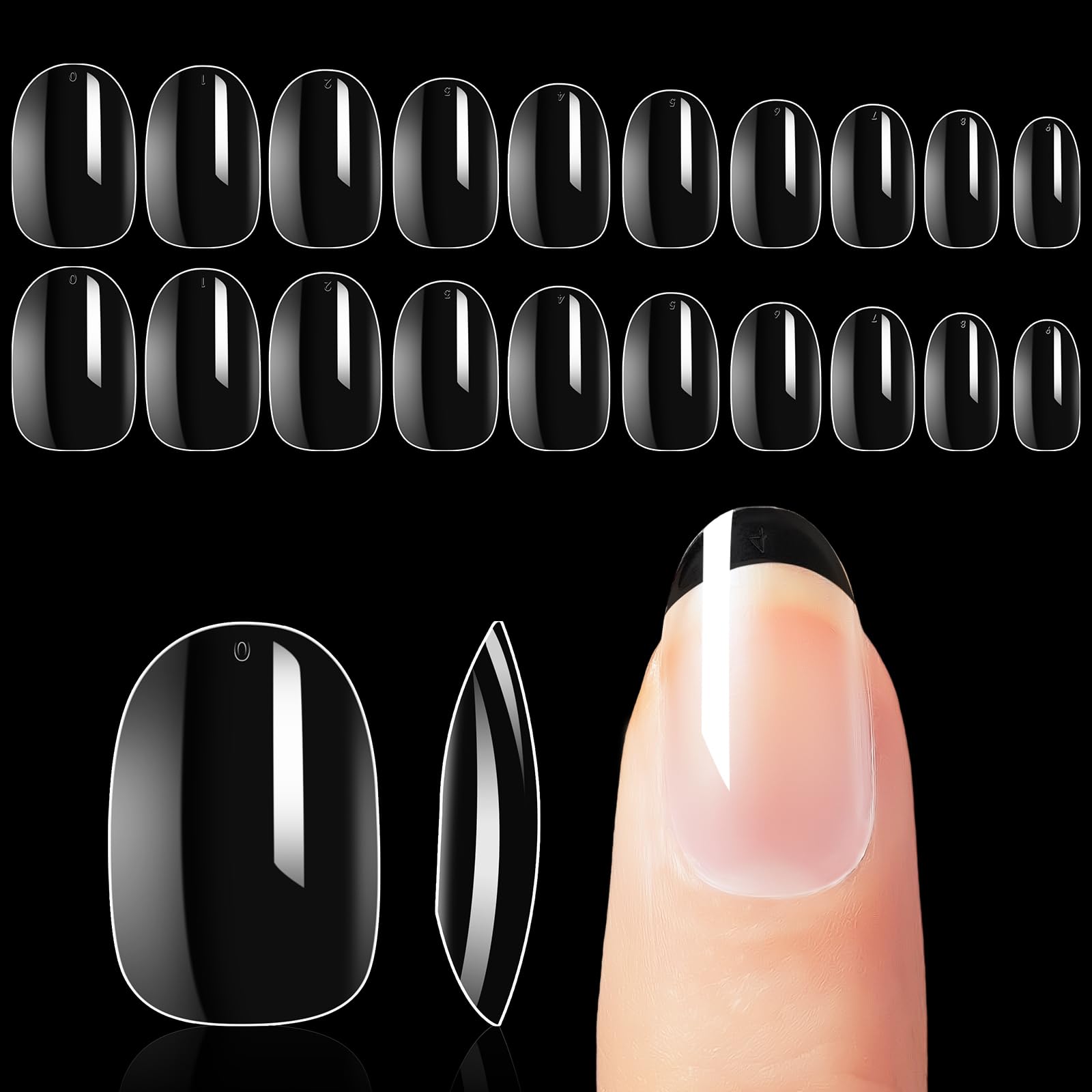 Makartt Uñas Ovaladas Cortas 500 Piezas Prensa en las Uñas Soak Off Nail Tips Cubierta Completa Uñas Postizas Transparentes Uñas Acrílicas Uñas Postizas 10 Tamaños para Salones de Uñas