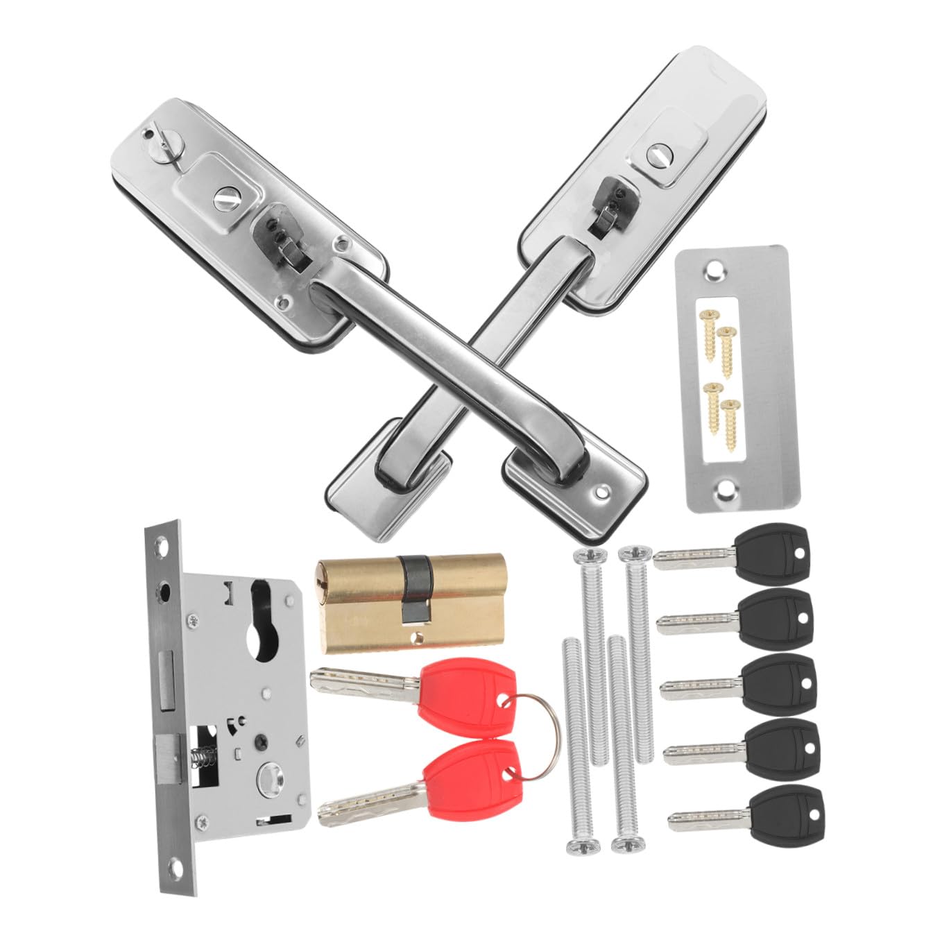 NUOBESTY Juego de Manija para Puerta de Entrada con Cerradura de Seguridad de 1 Cilindro, Acero Inoxidable, Instalación Fácil, Adecuado para Puertas de Exterior y Tienda Color Aleatorio