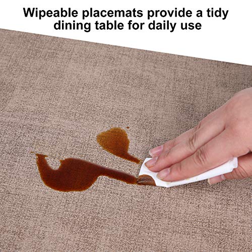 homing Faux Leather Camel Placemats Set of 6 - Waterproof Wipeable Heat-Resistant Anti-Skid Place mats for Dining Table, Stain-Resistant Easy to Clean