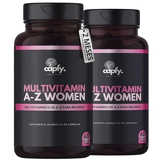 Kit 2x Multivitamínico AZ Mulher Completo com 13 Vitaminas e 9 Minerais Vitamina A C D E B7 B12 60 Cápsulas 500mg