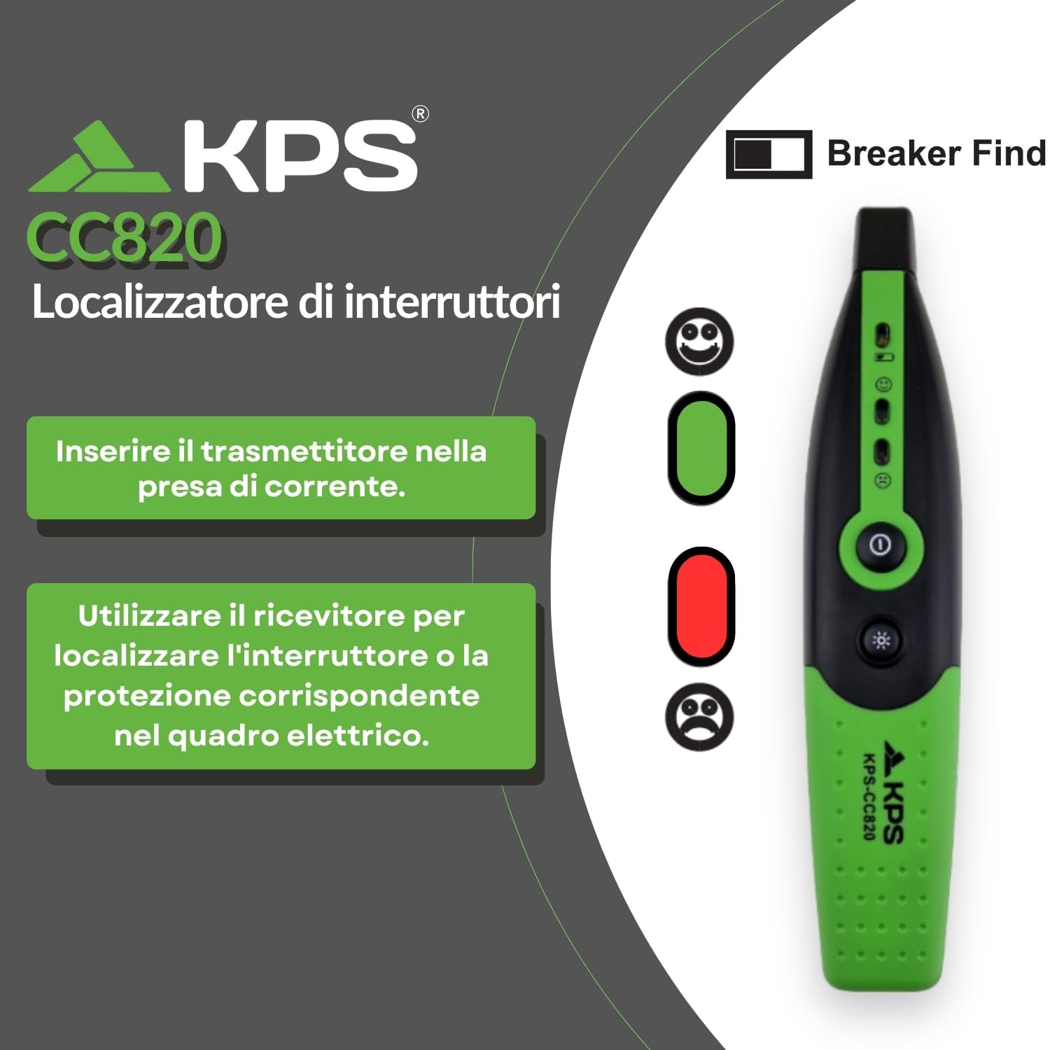 KPS-CC820 Tester di Prese e Localizzatori di Interruttori senza dover togliere l'Alimentazione a un Circuito.
