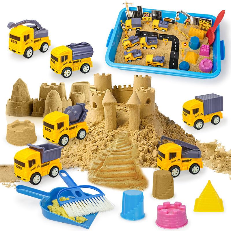 YLMKDEKids Construction Kit Play Sand Set - Toy Magic Sand Set - Ideas for Children Activities Age 3+,Sandbox Toys Set for Boys,DIY Sensory Sand Toys with Storage Box