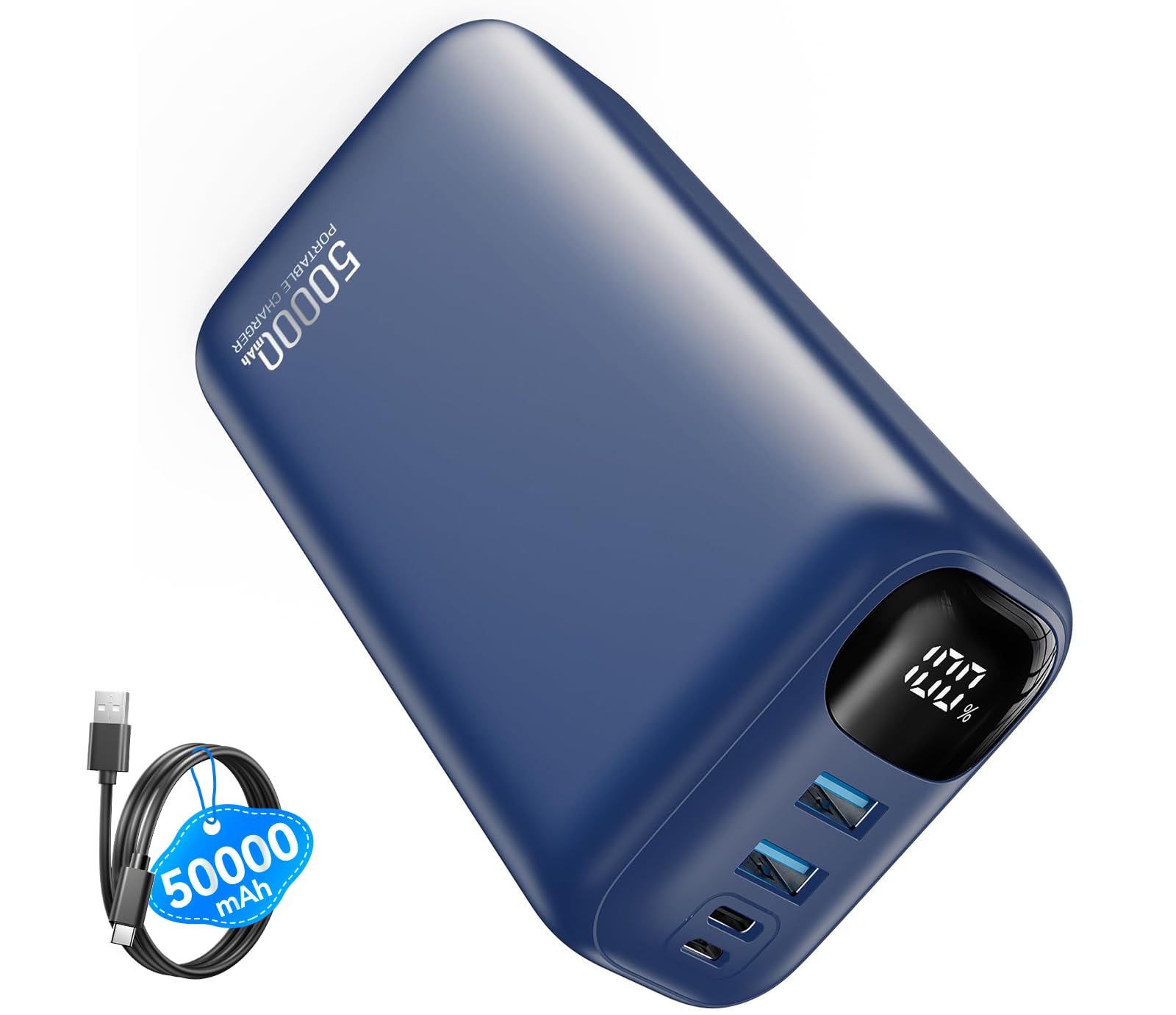 PIFFA Portable Charger Power Bank - 50000mAh Battery Pack, 22.5W Fast Charging Powerbank,Travel Essential for Portable Phone Charger, USB-C Phone Charger for iPhone 17/16/15/14/13 Samsung-Dark Blue