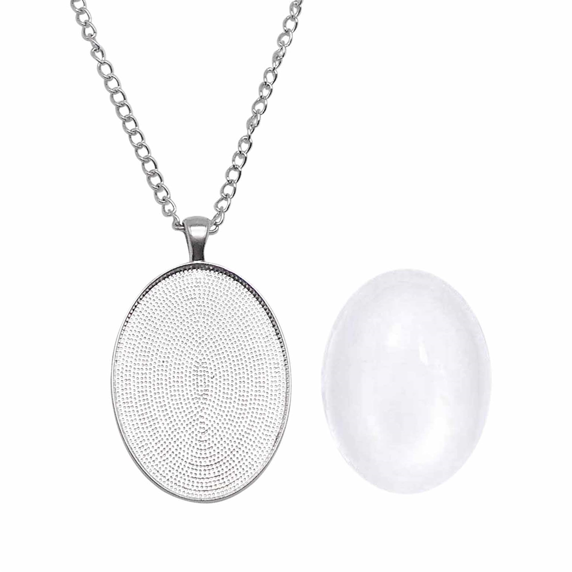 Julie Wang 10 Sets Silver Color Oval Bezel Necklace Pendant Kit with Glass Cabochon Iron Chain for Jewelry Making 40x30mm