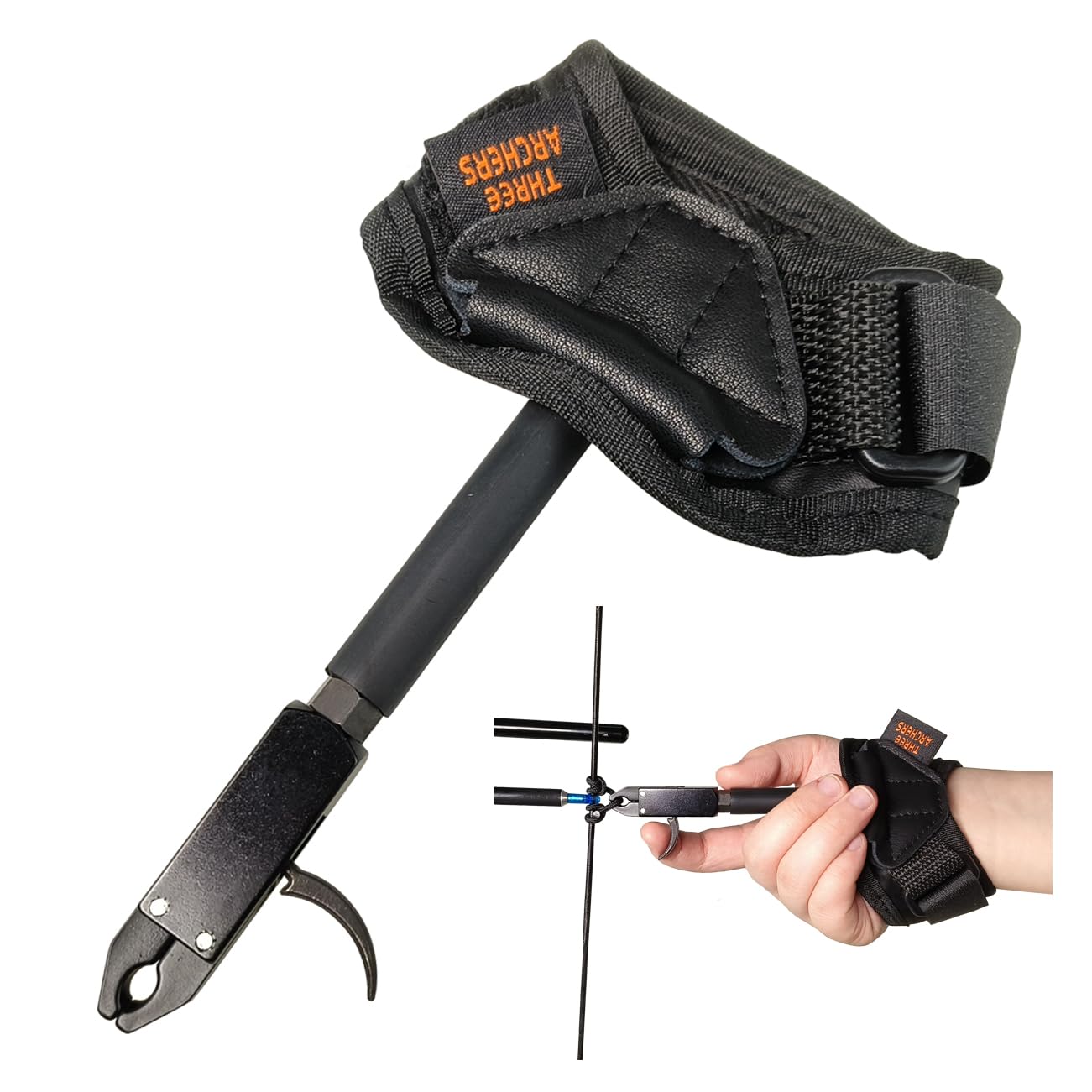 THREE ARCHERS Archery Compound Bow Release Jaws Release Aids Caliper 360 Rotation Smooth Trigger Adjustable Wrist Strap Auto Closing-