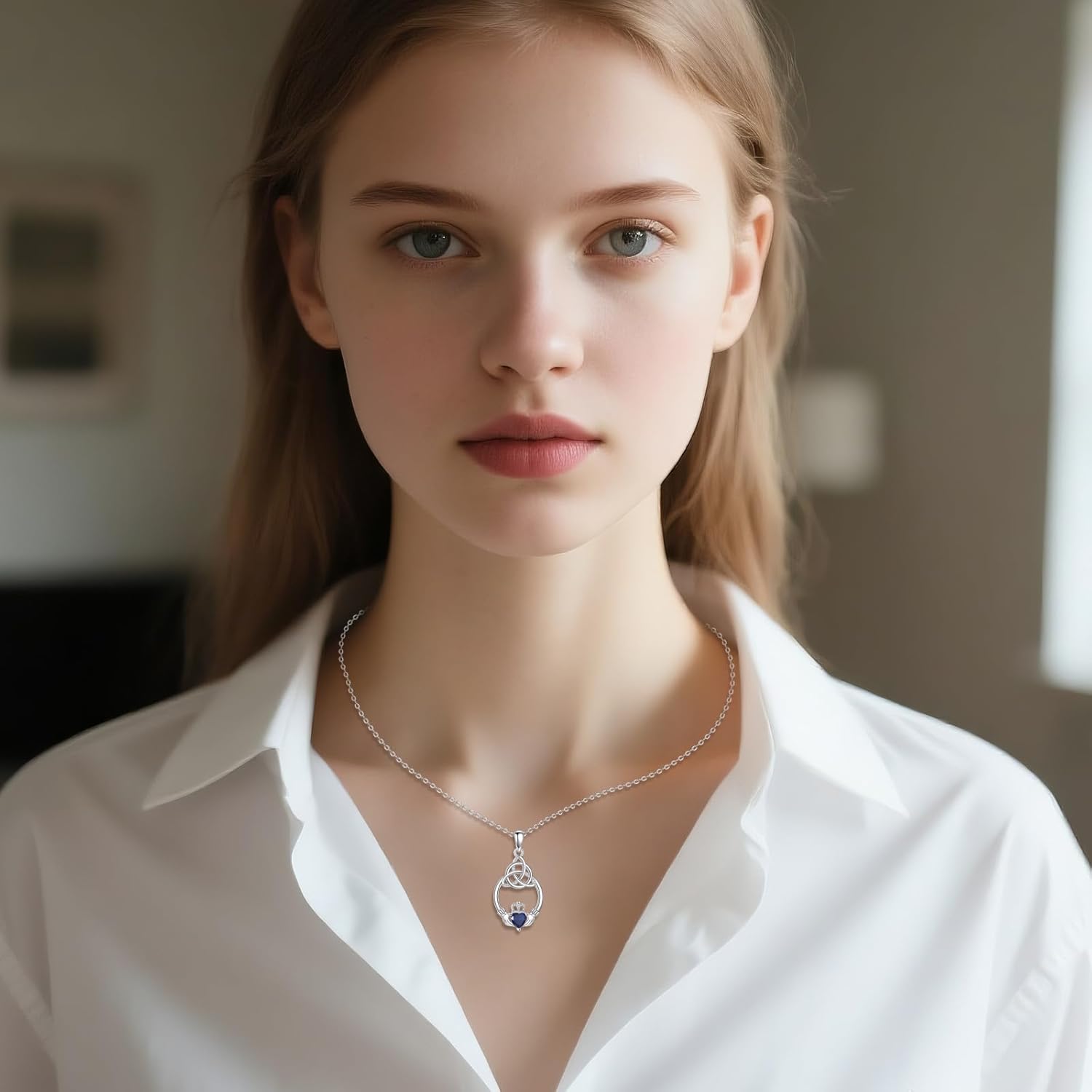 Celtic Irish Claddagh Necklace For Women 925 Sterling Silver Heart Birthstone Pendant Anniversary Jewelry Gifts For Mom, Daughter, Sister - Image 2