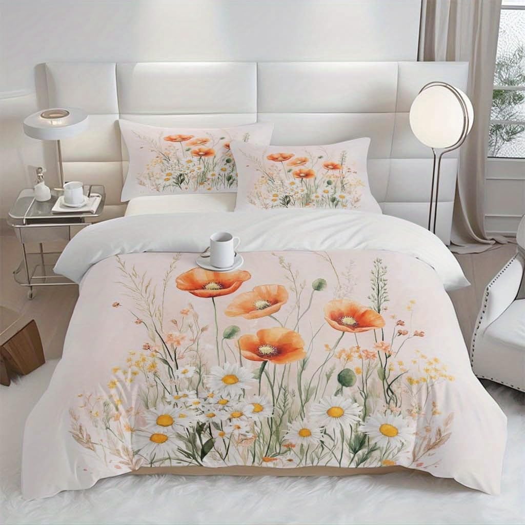 Housse de couette florale avec fermeture éclair pour lit qui reste fait