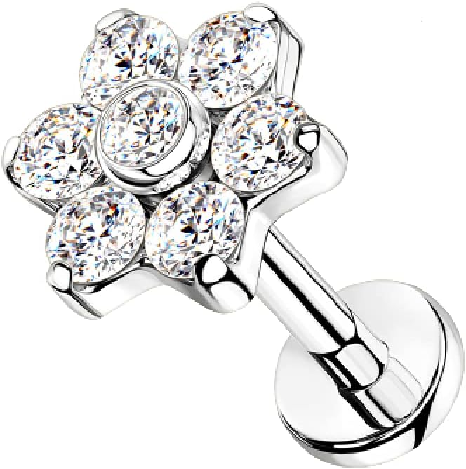Pierced Owl 16GA Implant Grade Titanium Flower CZ Flat Back Labret