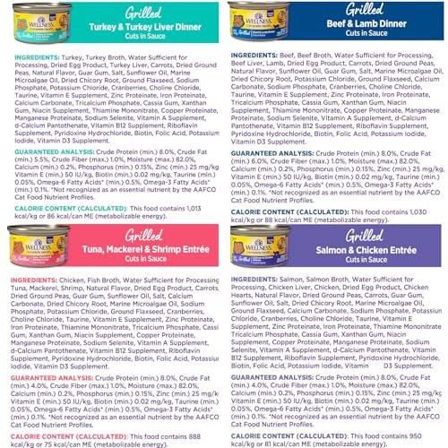 Wellness Complete Health Canned Wet Cat Food Natural, Protein-Rich Cat Food Grilled Cuts in Sauce- 12 Pack Cans Variety 4 Flavor - (Chicken,Beef, Tuna & Turkey Entrée Recipe) 3 Ounce Cans - image 6