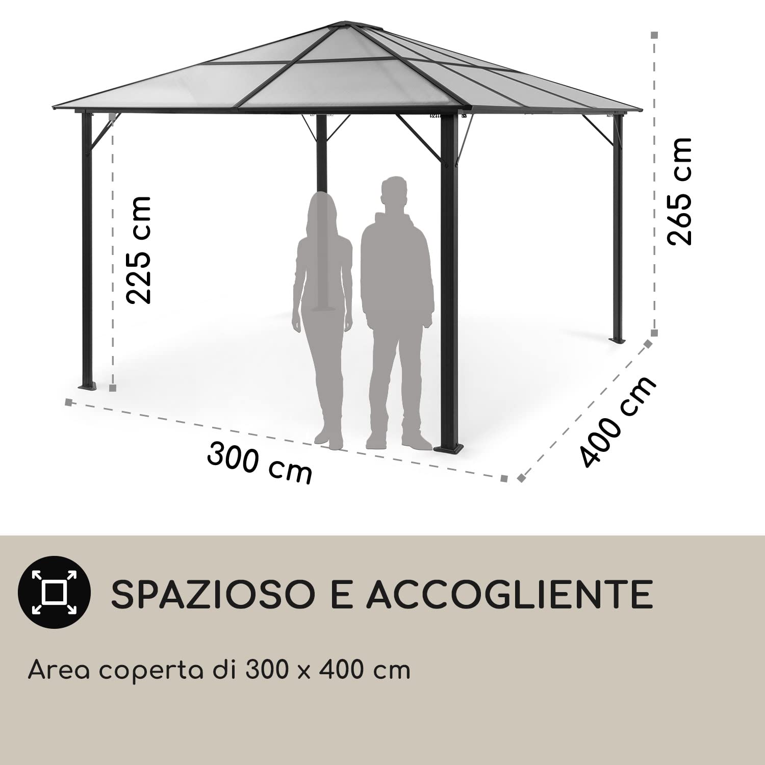 Blumfeldt Pergola Impermeabile con Tetto in Policarbonato, Pergola 3x4, Gazebo in Metallo e Alluminio, da Giardino Anti UV, Tendone Giardino con Vetro Traslucido, Luci LED Dimmerabili
