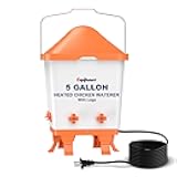 Heated Chicken Waterer 5 Gallon Thermostatically Controlled Poultry Water Heater with 8 Horizontal Nipples for Winter