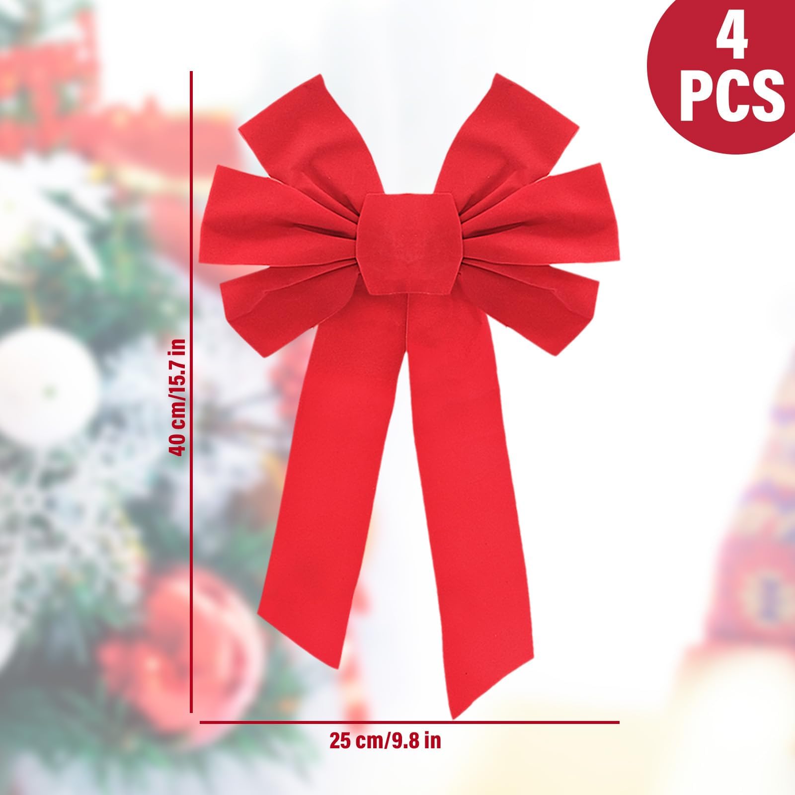 Grand Nœud Décoratif Noël Rouge 115x48 Cm - Pour Porte, Fenêtre, Cheminée, Décoration Intérieure Et Extérieure