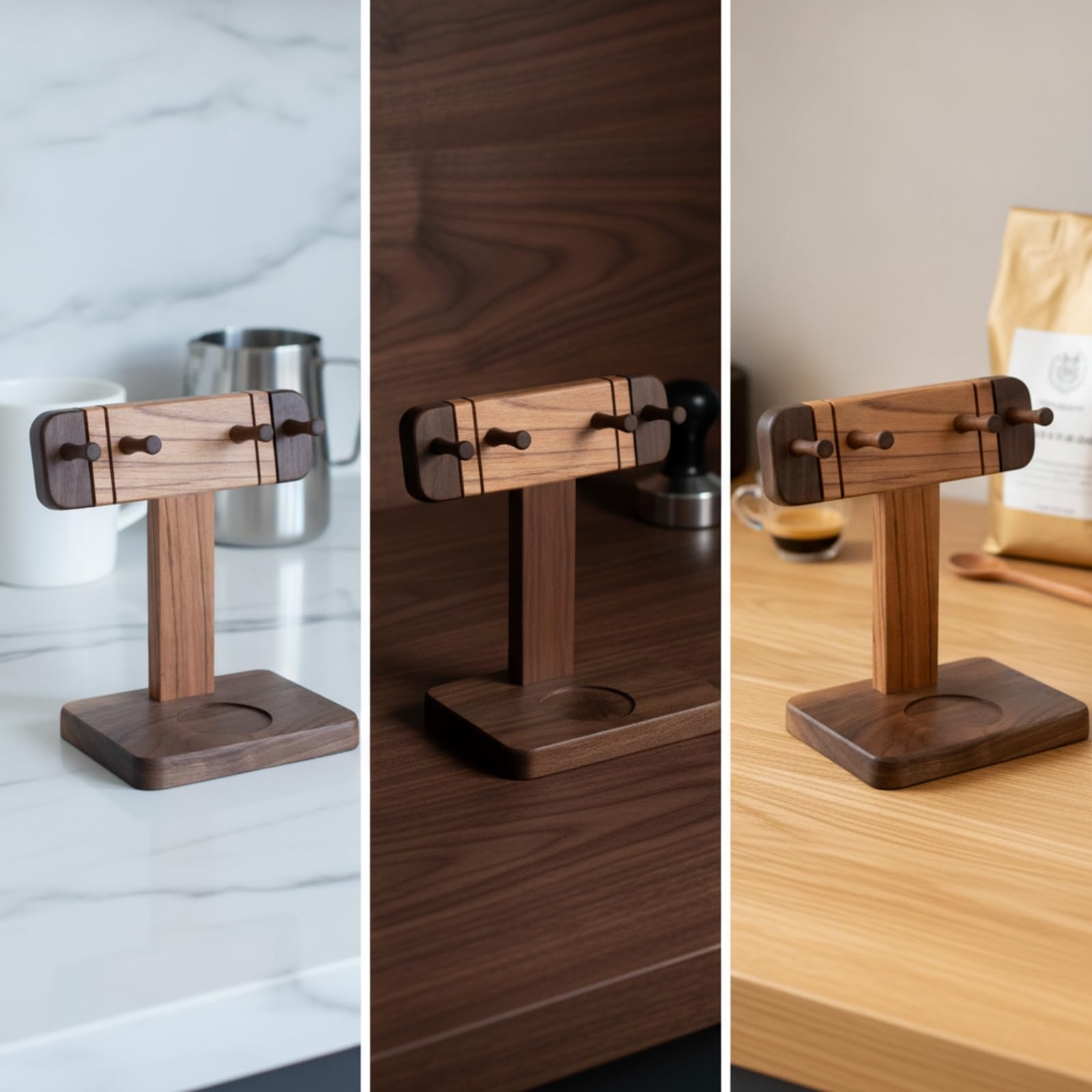 Milageto Manici filtro | Compatto, Supporto per filtro in Legno, Stabile, Stazione di Pressatura per, Caffetteria, caffettieri,