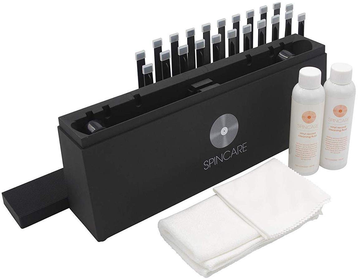 SPINCARE Vinyl Record Cleaner System for 7 / 10 / 12 Inch LP Vinyl Albums – Record Cleaning Machine Kit Includes Cleaning Solution, Microfibre Cloths, Washer Basin, Accessories | Cleans 500 LPs!