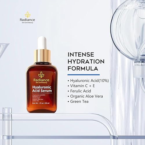 Miniatura 6 de RADIANCE - Suero de ácido hialurónico para la cara con suero de vitamina C + suero facial antienvejecimiento E, hidratación intensa natural y