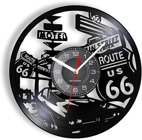 Reloj de pared de 12 pulgadas con signo de desviación Route 66, reloj de pared silencioso de cuarzo sin tictac, funciona con pilas, estilo vintage,