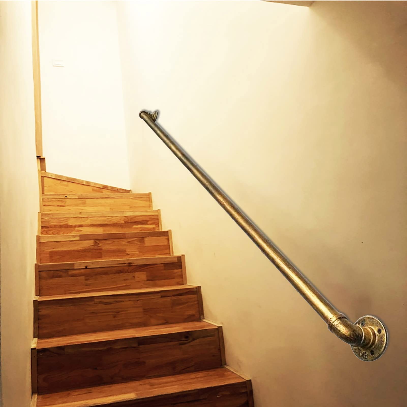 LWJSOCP Wrought Iron Handrails for Stairs Wall Mounted Gold Copper Metal Hand Rails for Outdoor Steps or Indoor Stairs Complete Brackets Kit Included 12ft/3600mm
