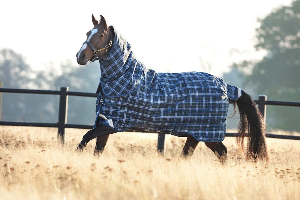 HorsewareRhino Plus Turnout Lite 0g, Size: 140 cm / 6'3, Colour: Navy Check