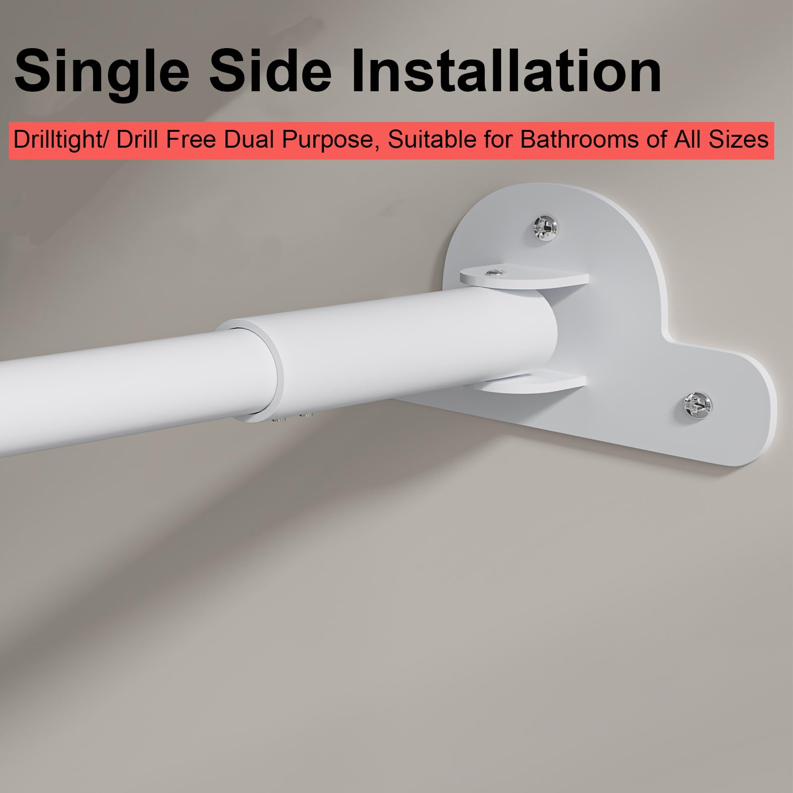 Tringle Rideau Pivotante à 180 un Seul Côté, Barre Rideau de Tension En Alliage D'aluminium à Fixation Par Perçage pour Buanderie(White,115-180cm/45-70in)