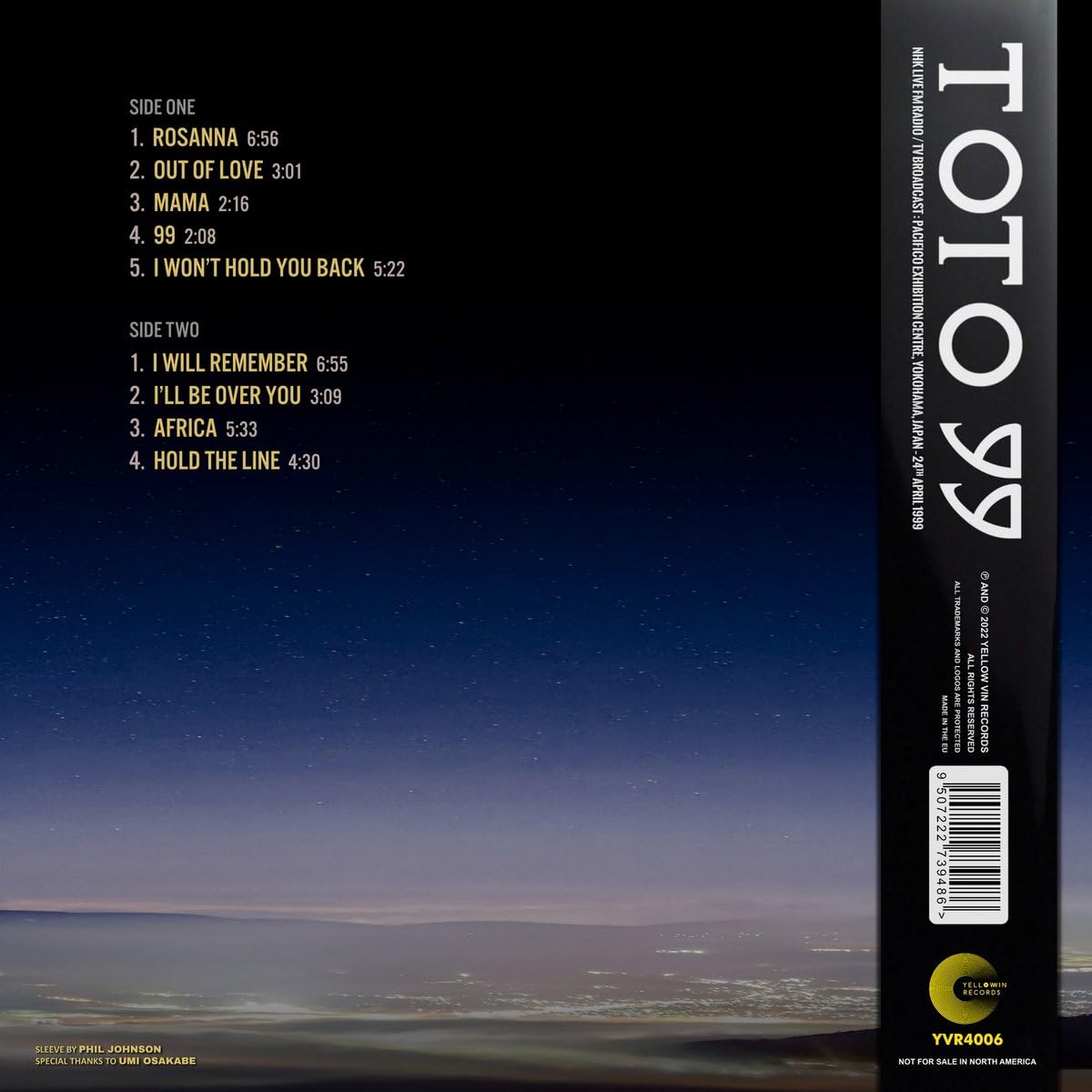 Toto 99 Live In Yokohama Japan 1999 Édition limitée couleur