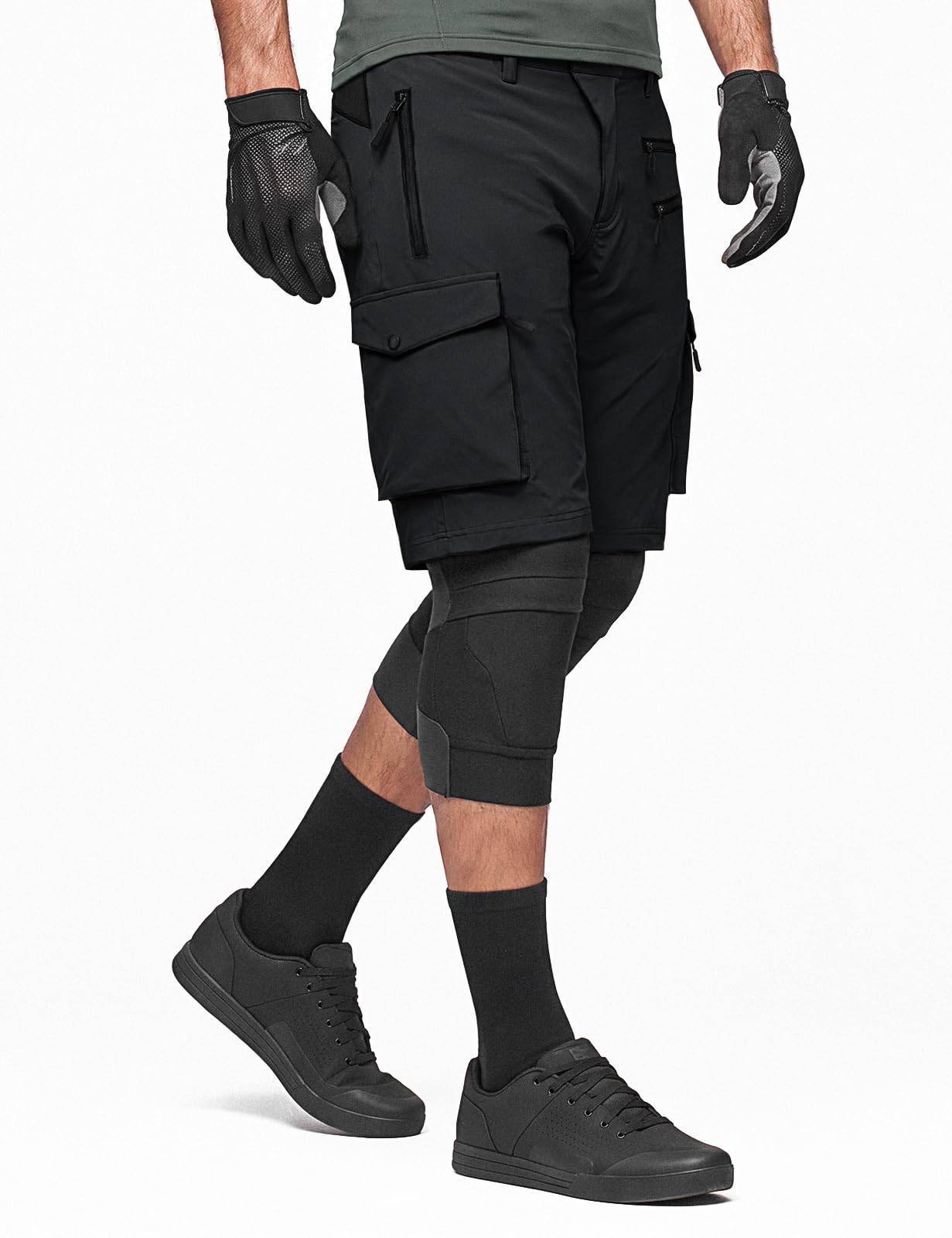 Hiauspor Short de VTT pour Homme - Short de Cyclisme rembourré 3D - Coupe Ample - Poches zippées pour VTT et randonnée