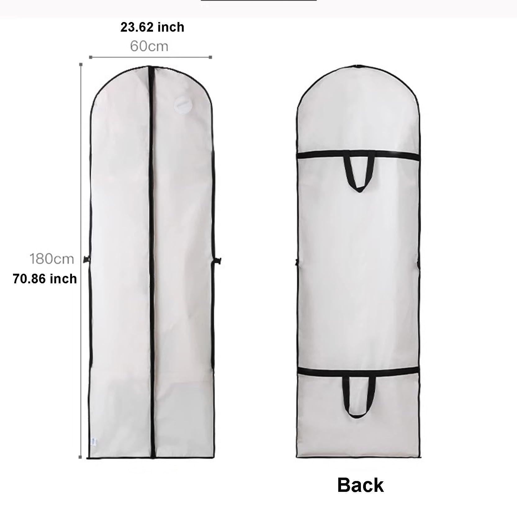 Fundas largas para bolsos de vestir de 70,86 pulgadas, bolsas plegables para vestidos de novia, fundas protectoras para ropa con cremallera, bolsas protectoras con asa de transporte, color blanco