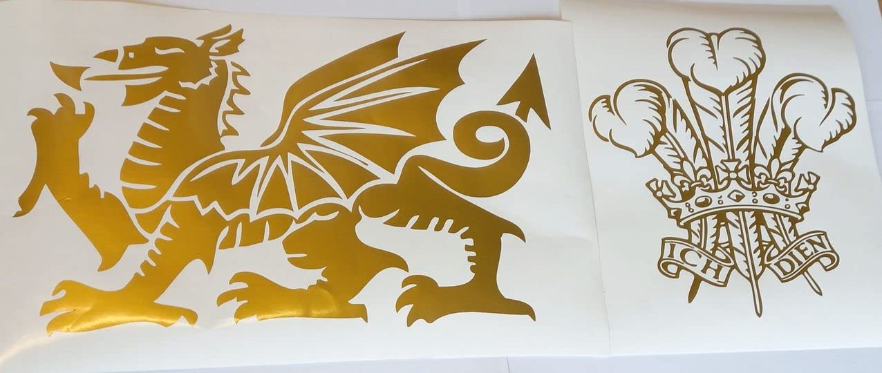 Dazzle Glitter Tattoos Gold 2 X Small Car Bumper Stickers Three Feathers & Welsh Dragon Decal Car Bumper Sticker Van Motorbike Wales