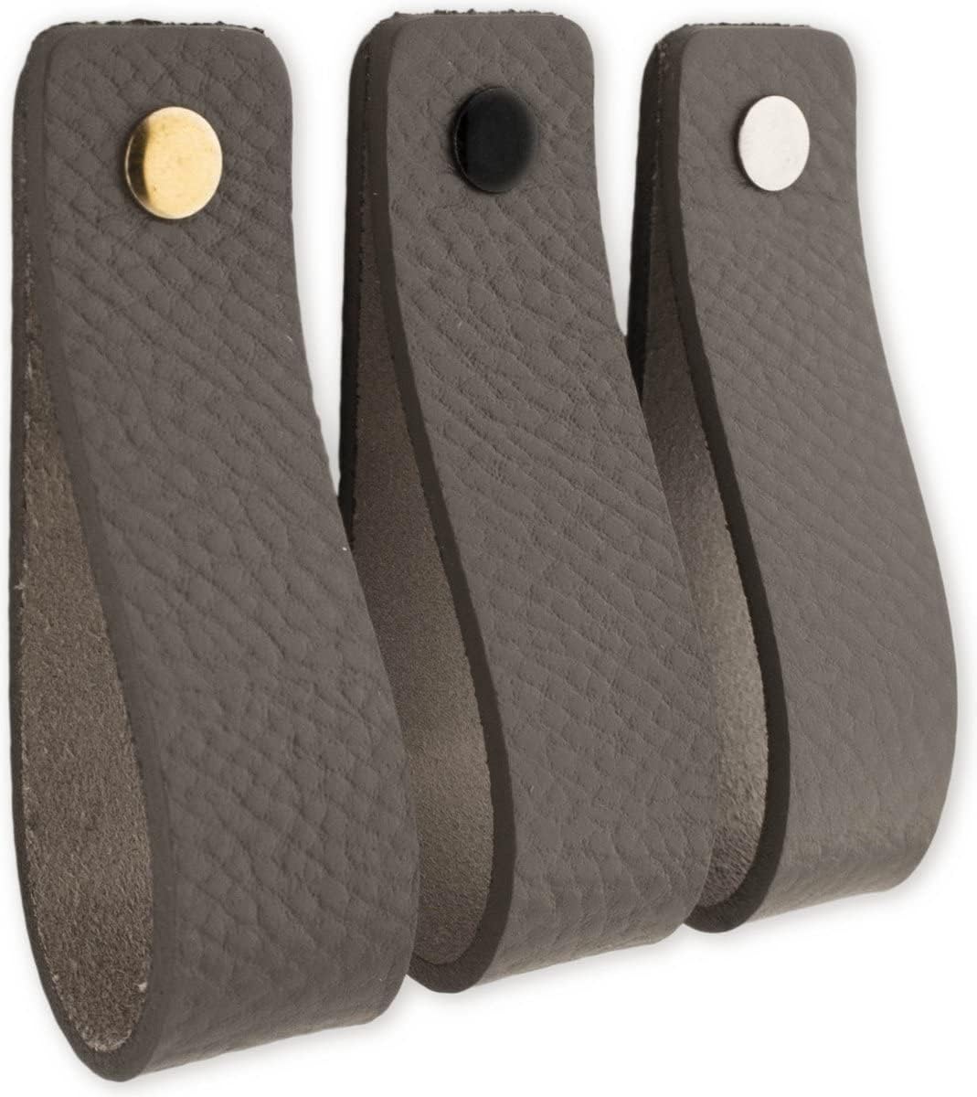 Brute Strength - Leather Drawer Pulls - Gray - 12 Pieces - 7-7/8 x 1 Inch - Leather Handle - Cabinet & Furniture Pulls