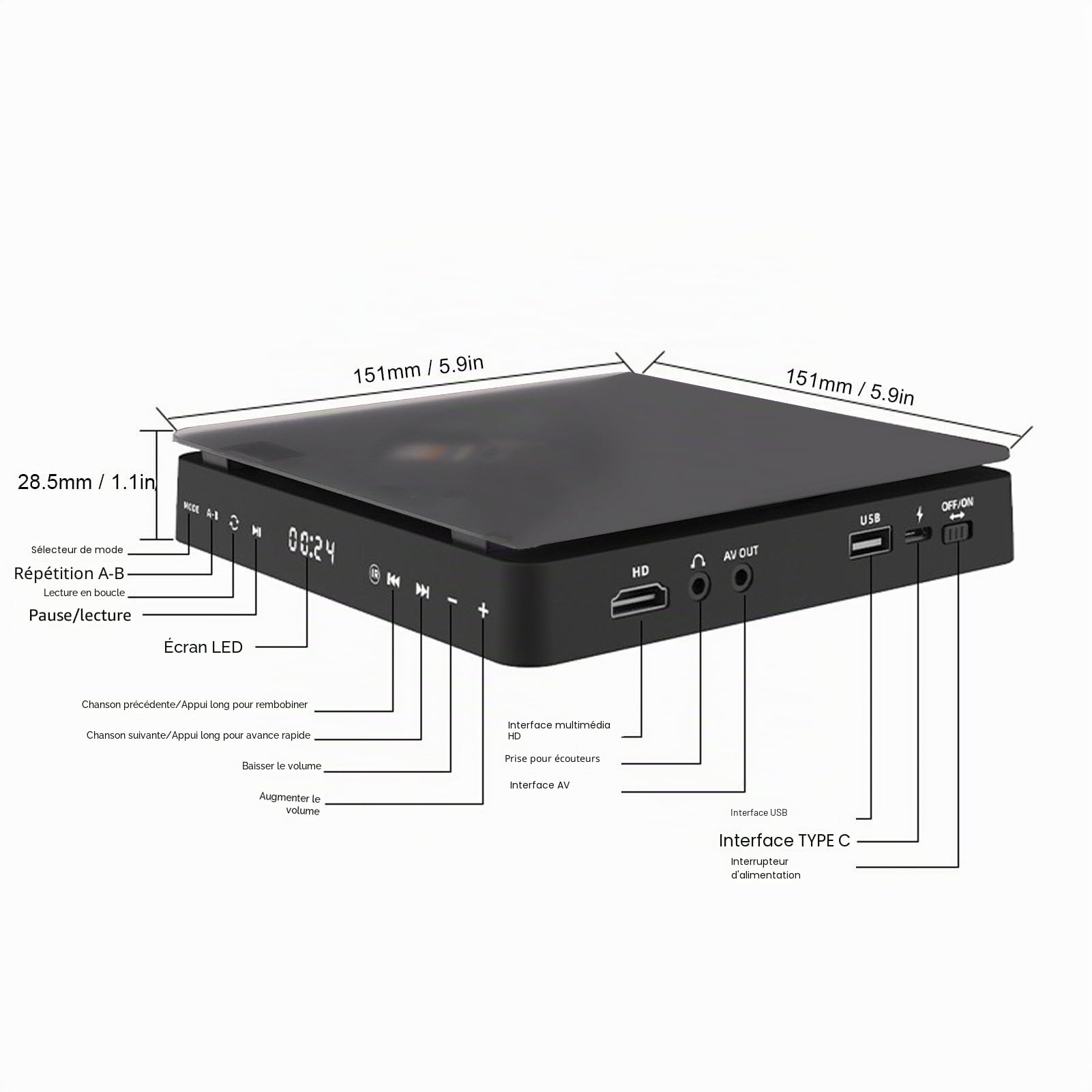 Tosuny Lecteur DVD HDMI pour TV, Lecteur DVD HD 1080P Toutes Régions avec Télécommande et Port HDMI/AV, Prend en Charge Les USB/TF, Compatible avec Le Système PAL/NTSC