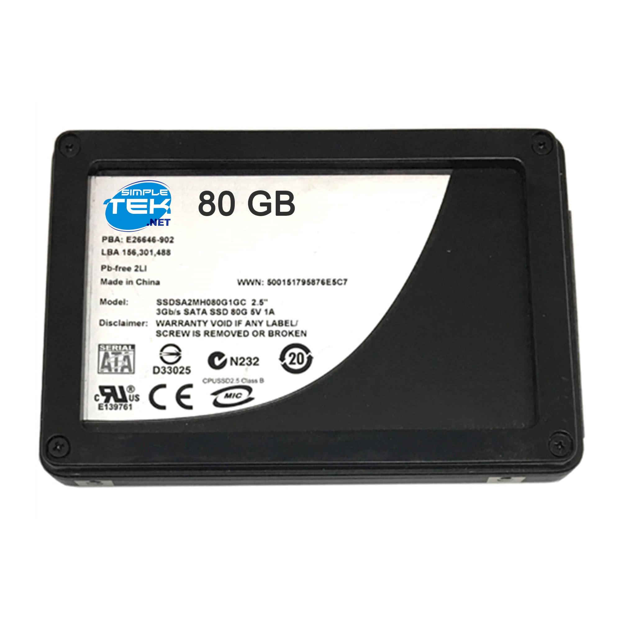 SIMPLETEK - Disco a Stato Solido SSD 80 GB SATA 2.5" - Memoria MLC, Ideale per Netbook, Laptop e PC Desktop (Ricondizionato)