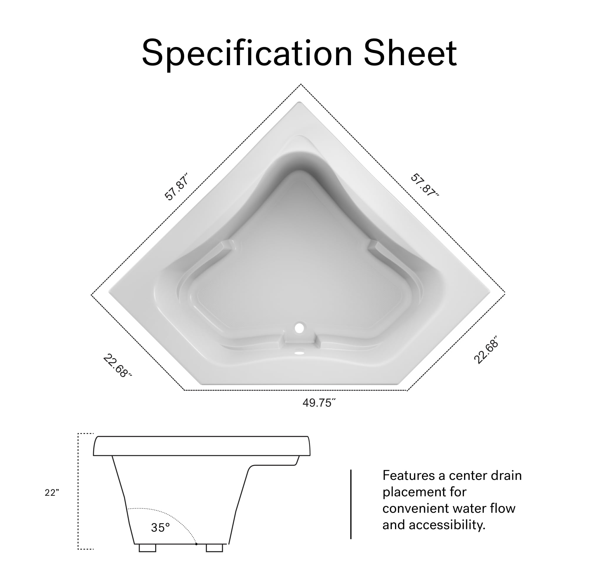 Jacuzzi J5D6060BCXXXXW Jacuzzi J5D6060 BCX XXX シグネチャー 60インチ コーナーソーキングバスタブ  センタードレイン付き
