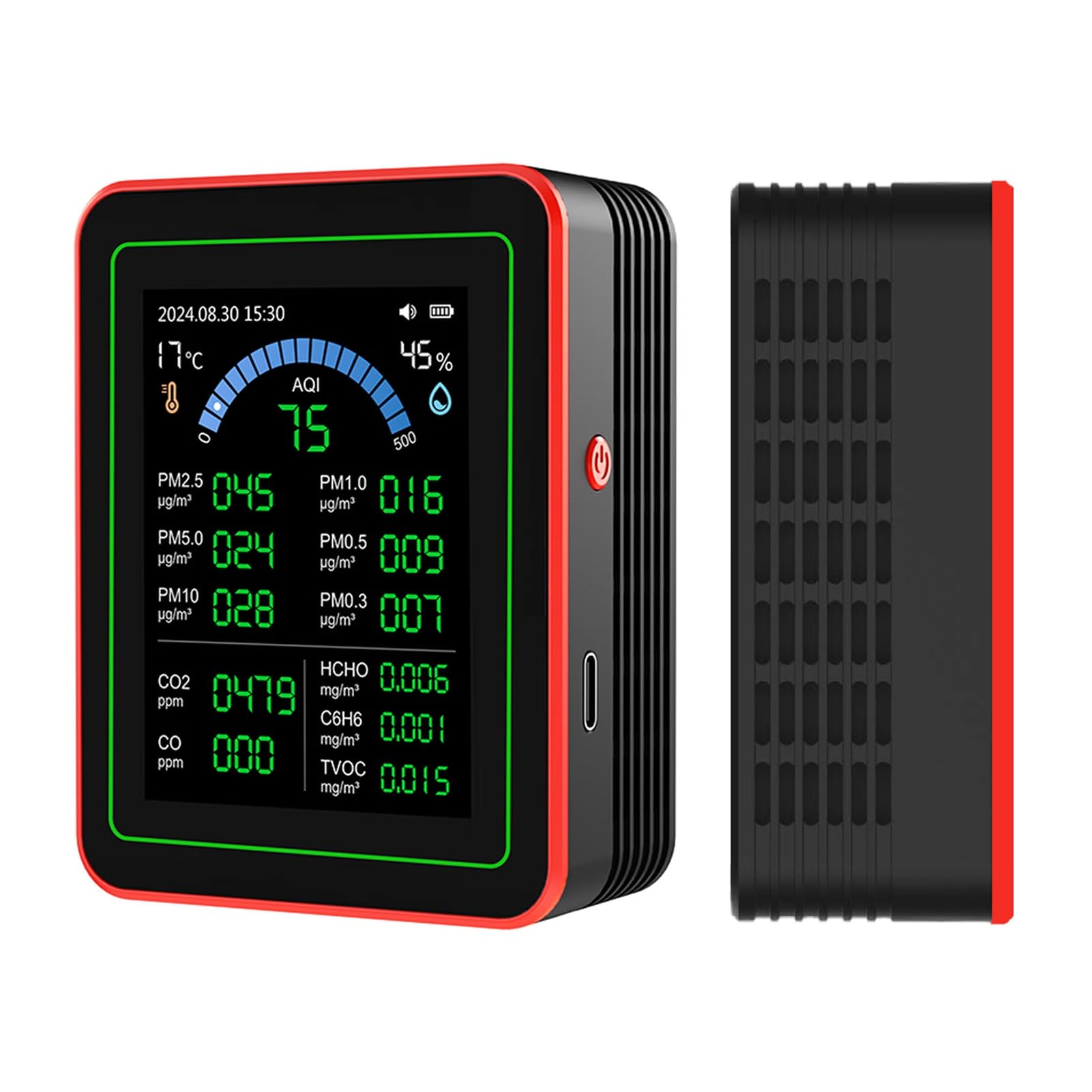 Hidyliu Misuratore della qualità Dell'aria Dispositivo Portatile 18 in 1 Rilevatore Accurato di CO2 PM2.5 HCHO TVOC per Uso Interno Domestico