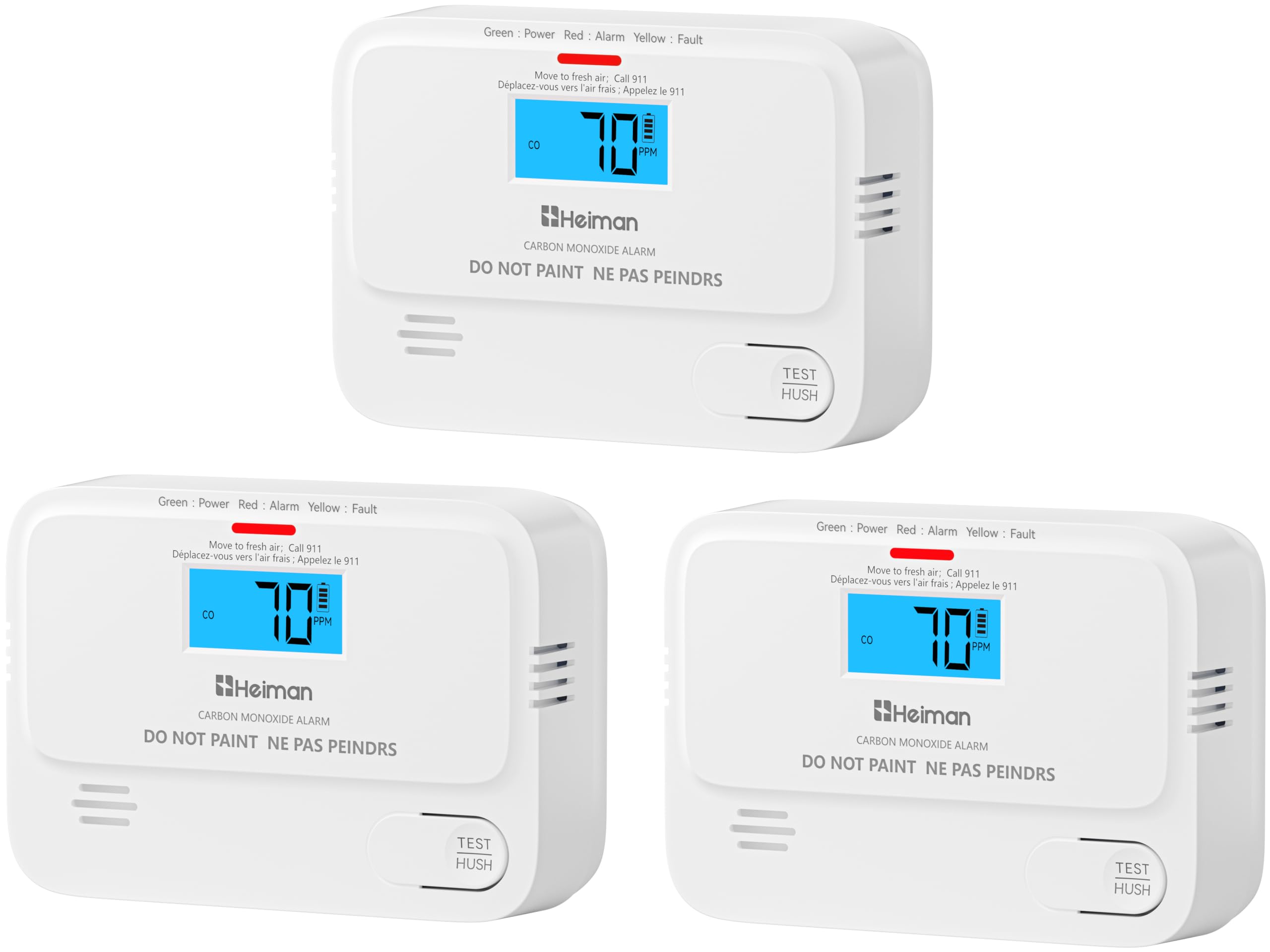 Heiman 3-Pack CO Detectors - Digital Display -1