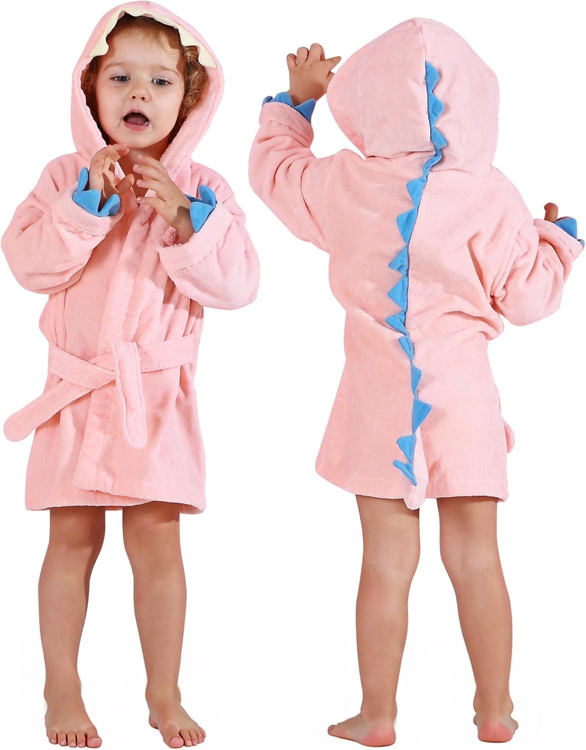 MICHLEY Girls Boys Robe Cotton Towel Baby Dinosaur Style Hooded Bathrobe