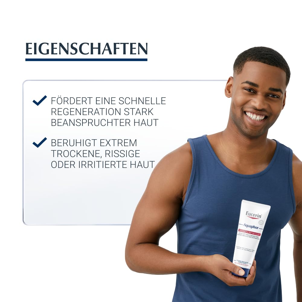 Eucerin Aquaphor Protect & Repair Salbe 220 ml, Feuchtigkeitscreme zur Hautregeneration für Körper und Gesicht, beruhigende Hautpflege ohne Duftstoffe für stark beanspruchte Haut