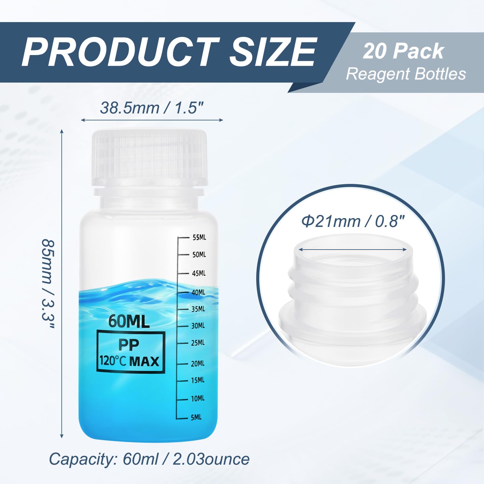 PATIKIL 20 Pezzi Bottiglie Modello In Plastica Con Tappo A Vite, 2 Oz 60ml Bottiglia Reagente A Bocca Larga Contenitori Modello PP Trasparenti Con Coperchio Per Laboratorio Acqua