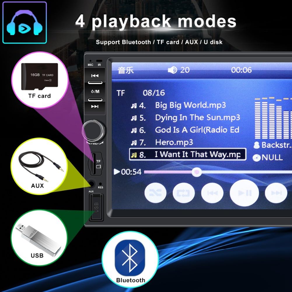 Reproductor universal de radio de coche de 7 pulgadas, 2 DIN, pantalla táctil, estéreo, MP5, Bluetooth, multimedia con cámara 7018B