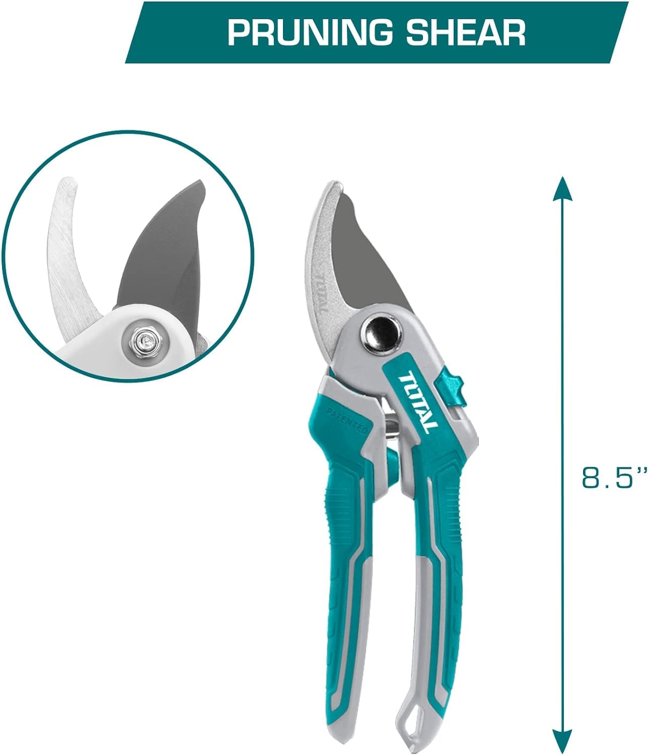 Total Tools - Ensemble de Coupe pour Jardinage Mod. THT1576033 - Set de 3 Ciseaux de Taille: 1 de 220 mm, 1 Cisaille à Haies de 580 mm et 1 à Deux Mains de 725 mm - Kit Complet pour Taille et Jardin