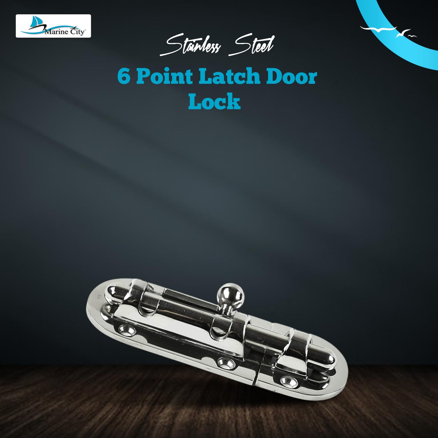 Marine City Boat 316 - Cerrojo de seguridad de acero inoxidable para puerta de barril, 6 puntos de fijación (tamaño: 3-1/2 x 1-1/2 pulgadas)
