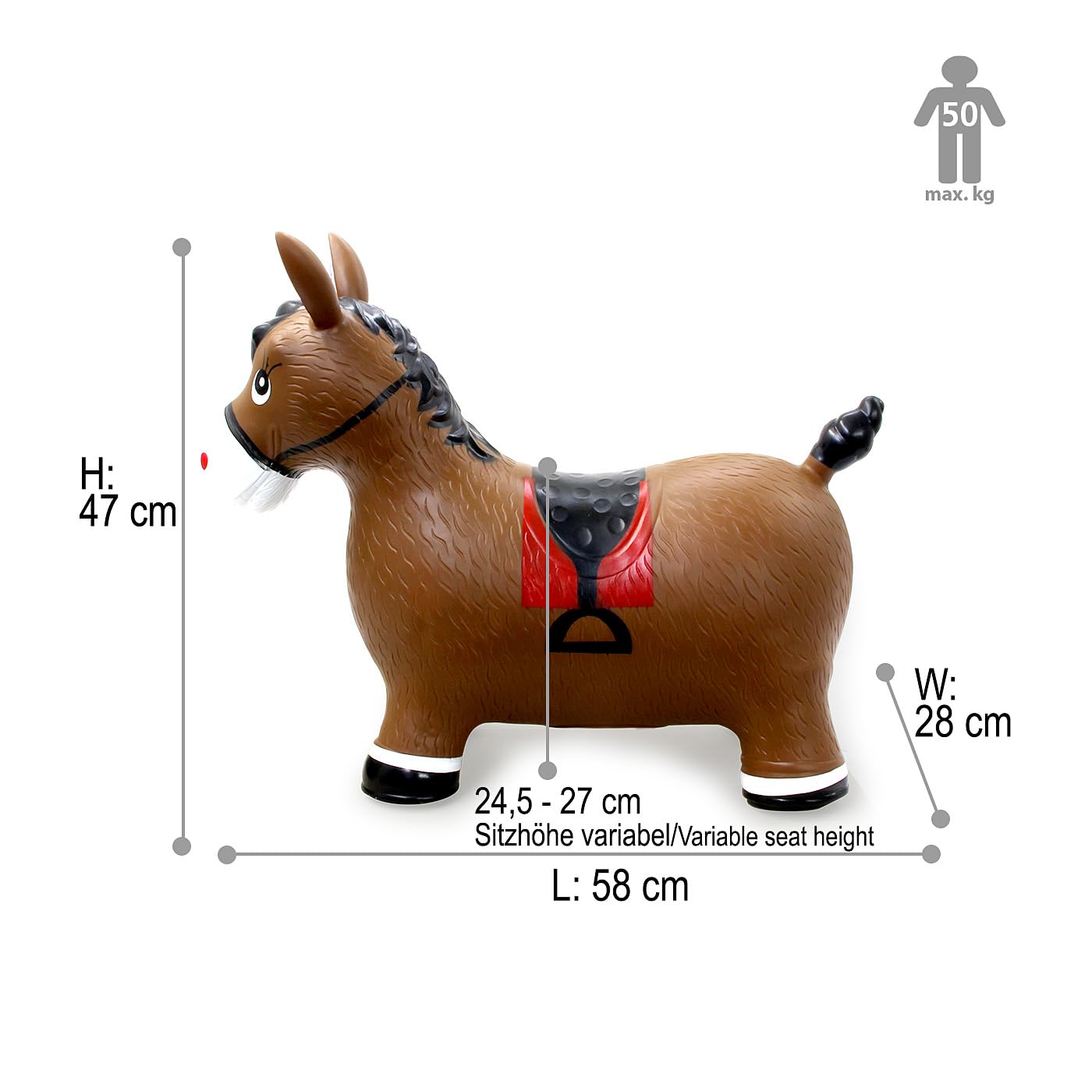 JAMARA 460597 Hüpftier Pferd HoppyDoo - Spielzeug für Kinder, Hüpfspielzeug Baby Indoor/Outdoor, Geschenk für Kids, Gartenspielzeug, Bouncing, Pflegeleicht, BPA frei, mit Pumpe