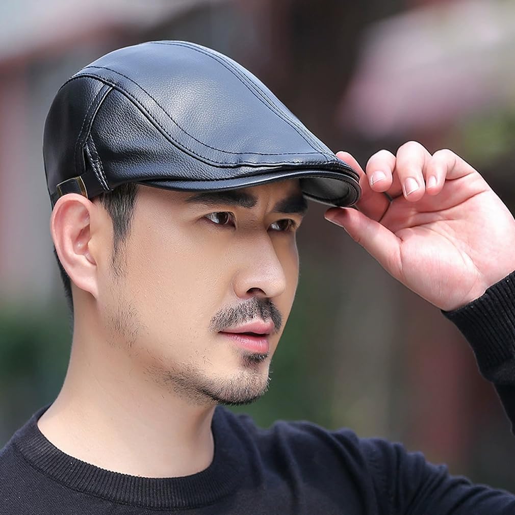 Quanhaigou Men Adjustable PU Leather Ivy Cap Newsboy Hat Women Beret Caps Classic Golf Cap Gatsby Driving Hat - Image 9