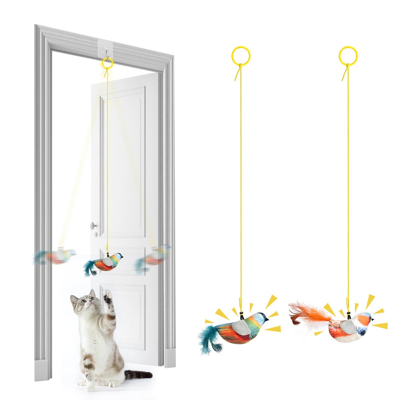 AYESY Chirping Bird Interactive Cat Toys,2 Pack Catnip Hanging Cat Toys with 90cm Elastic Lanyard Indoor Pet Toys for Play Exercise Hunting Relieve Boredom
