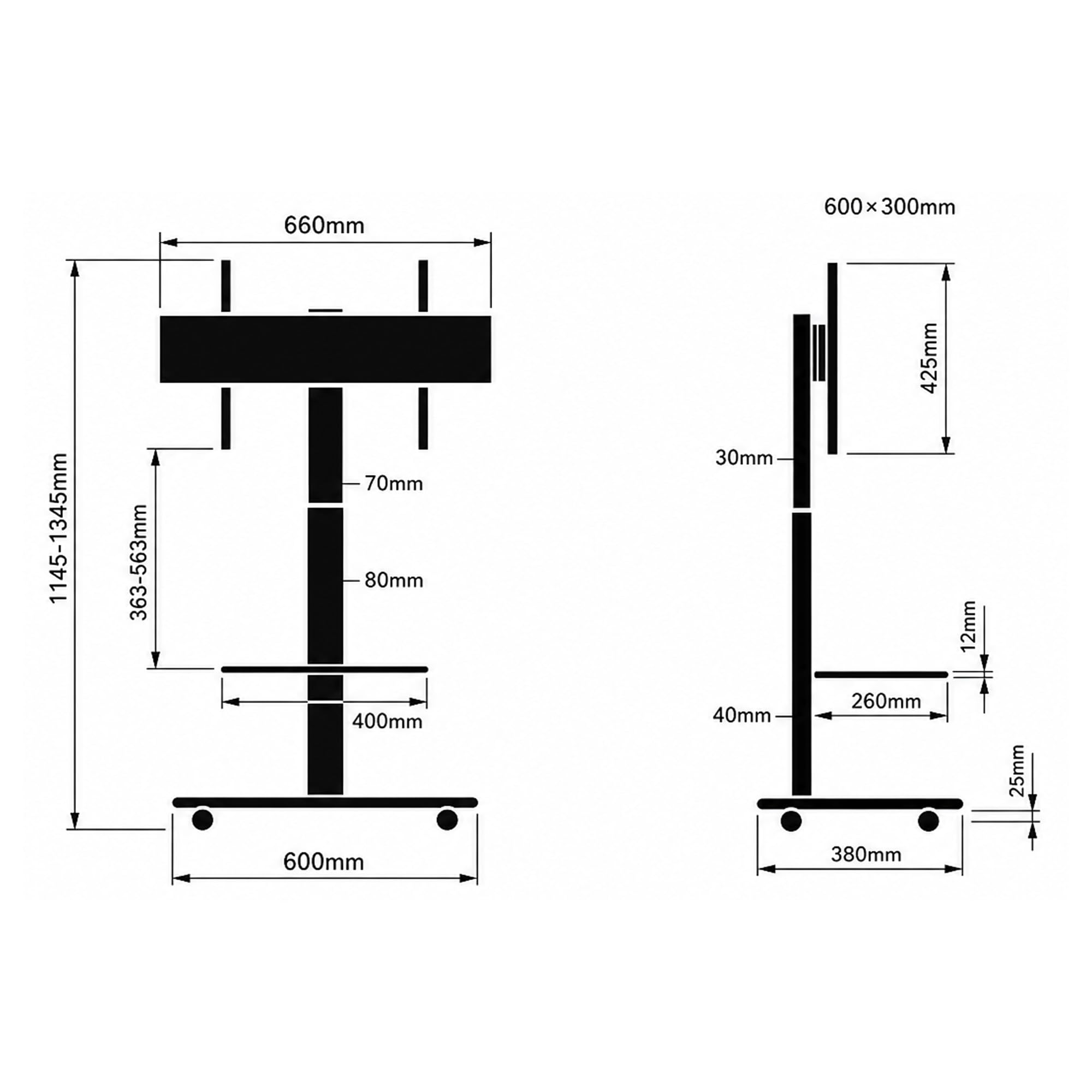Stellar TV Ständer Rollbar mit Holzregal - Höhenverstellbar Schwenkbar TV Rollwagen mit Rollen für 32-70 Zoll Fernseher bis zu 45 kg - Universal TV Standfuss Max VESA 600x400