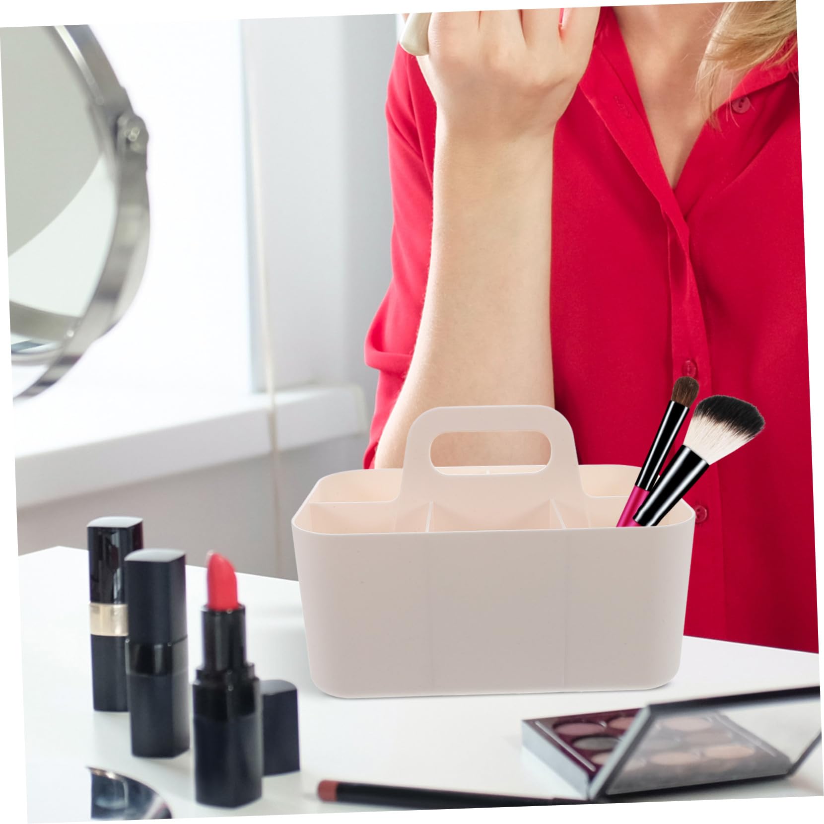 PLAFOPE Organizer Scrivania in Plastica con Manico Portatile Scatola Portaoggetti Segmentata per Cancelleria e Cosmetici Multifunzionale per Ufficio e Casa Scomparti